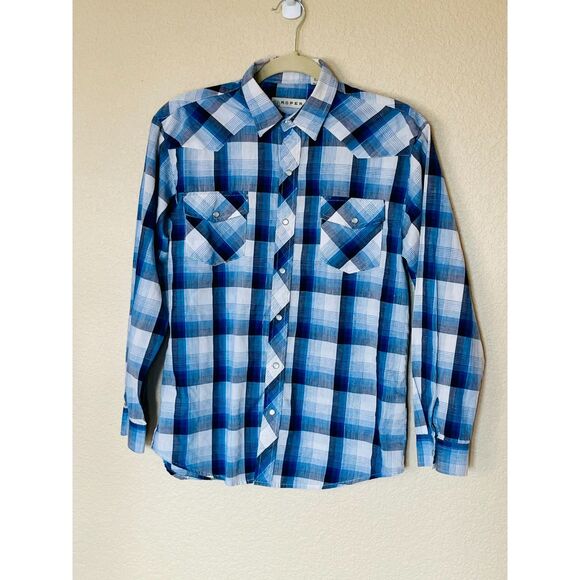 Roper Other - Roper Youth Child Boys XL Pearl Snap Plaid Blue Long Sleeve Shirt Western Cowboy